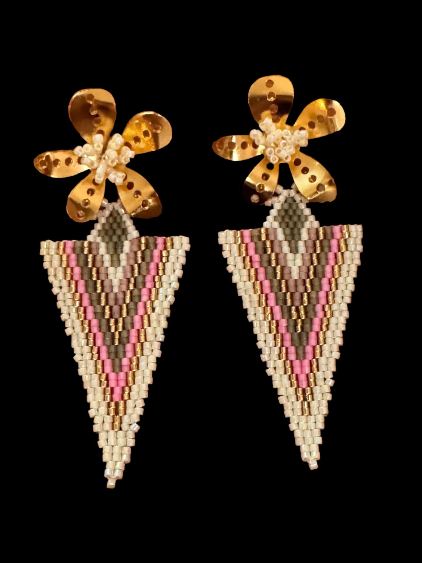 Gold n Pink Earrings Artisan Miyuki