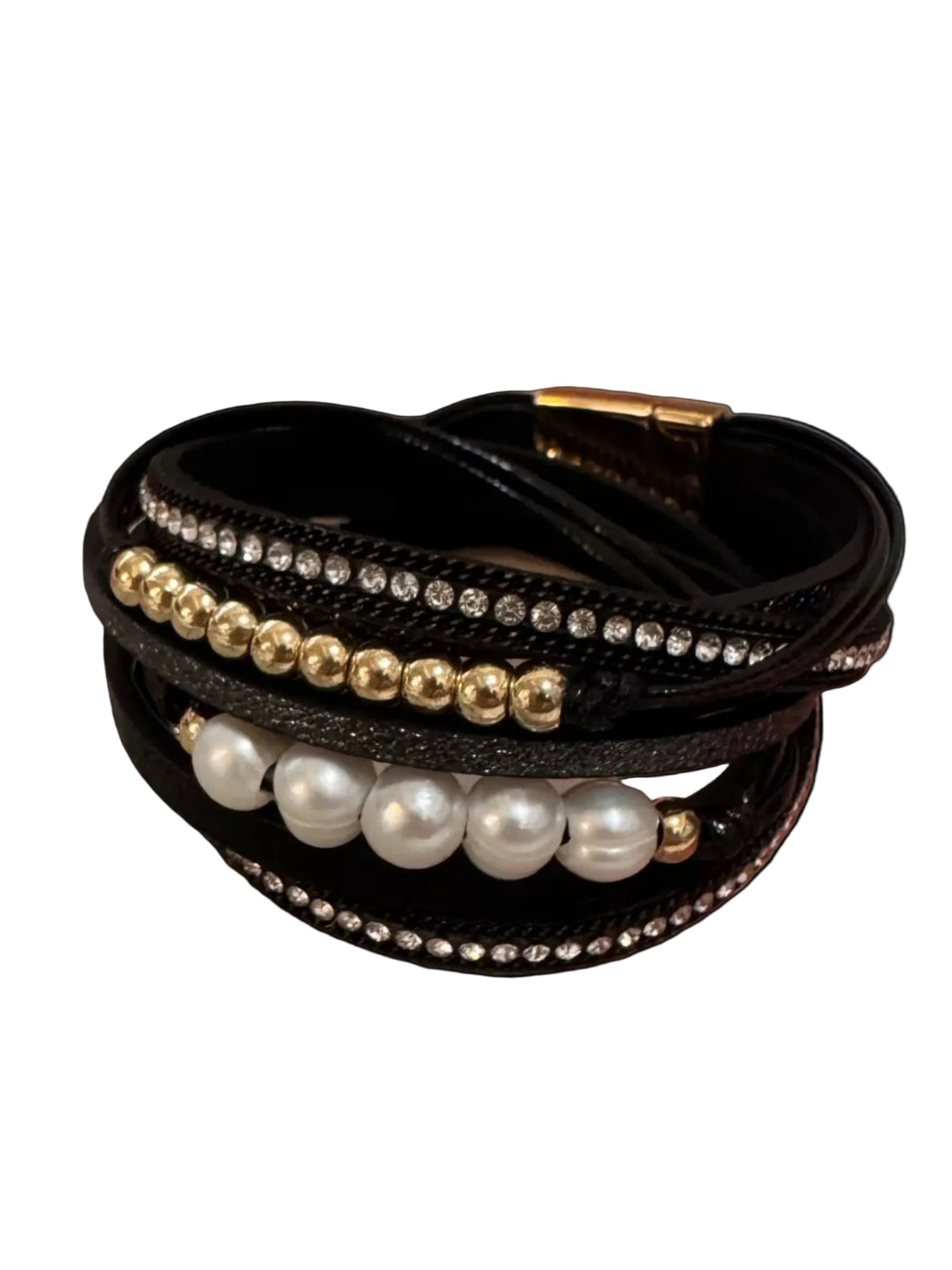 Pearls strappy bracelet - black