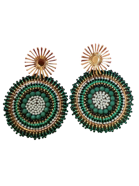Beaded Teal Sunshine Earrings