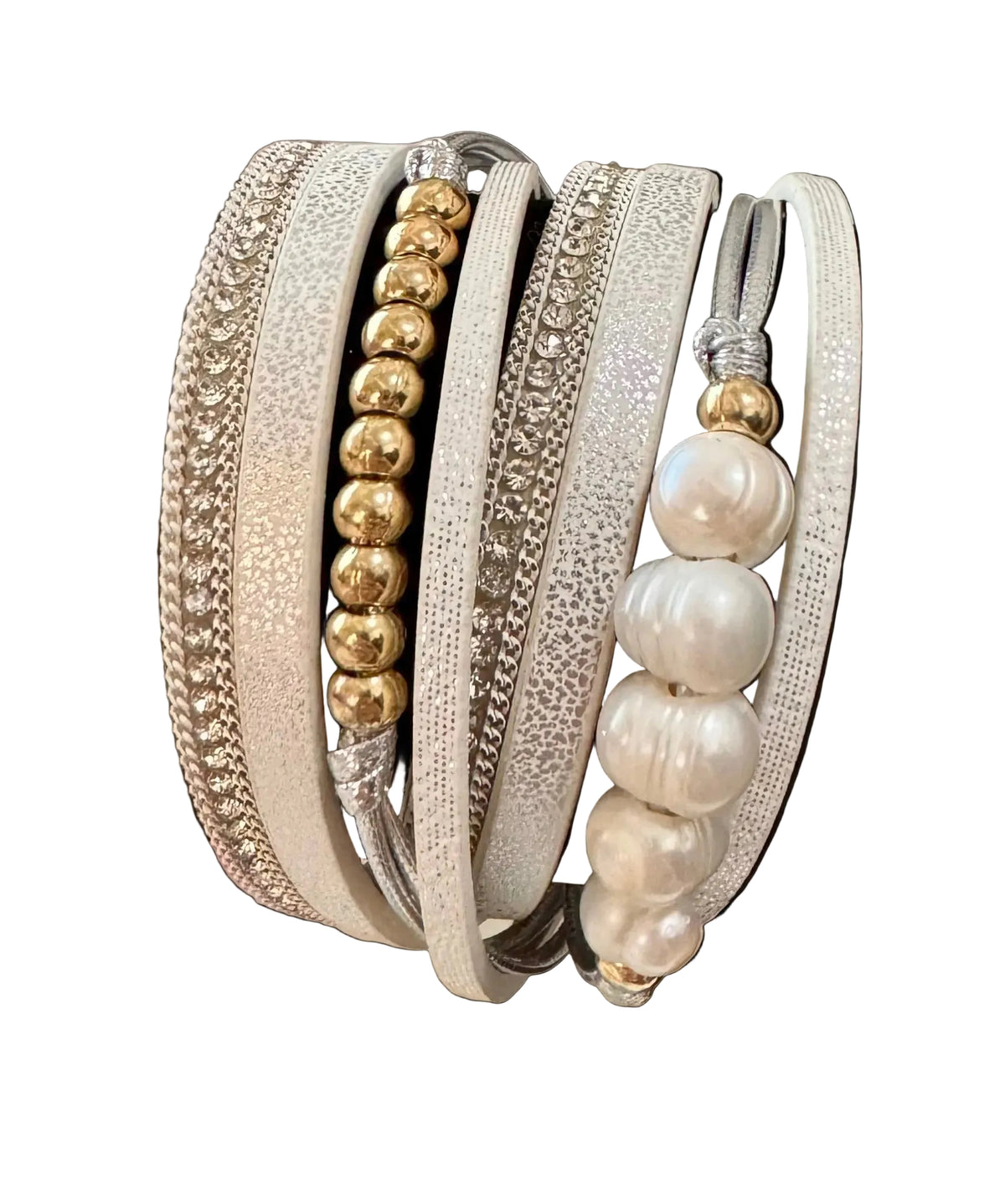 Pearls strappy bracelet - silver