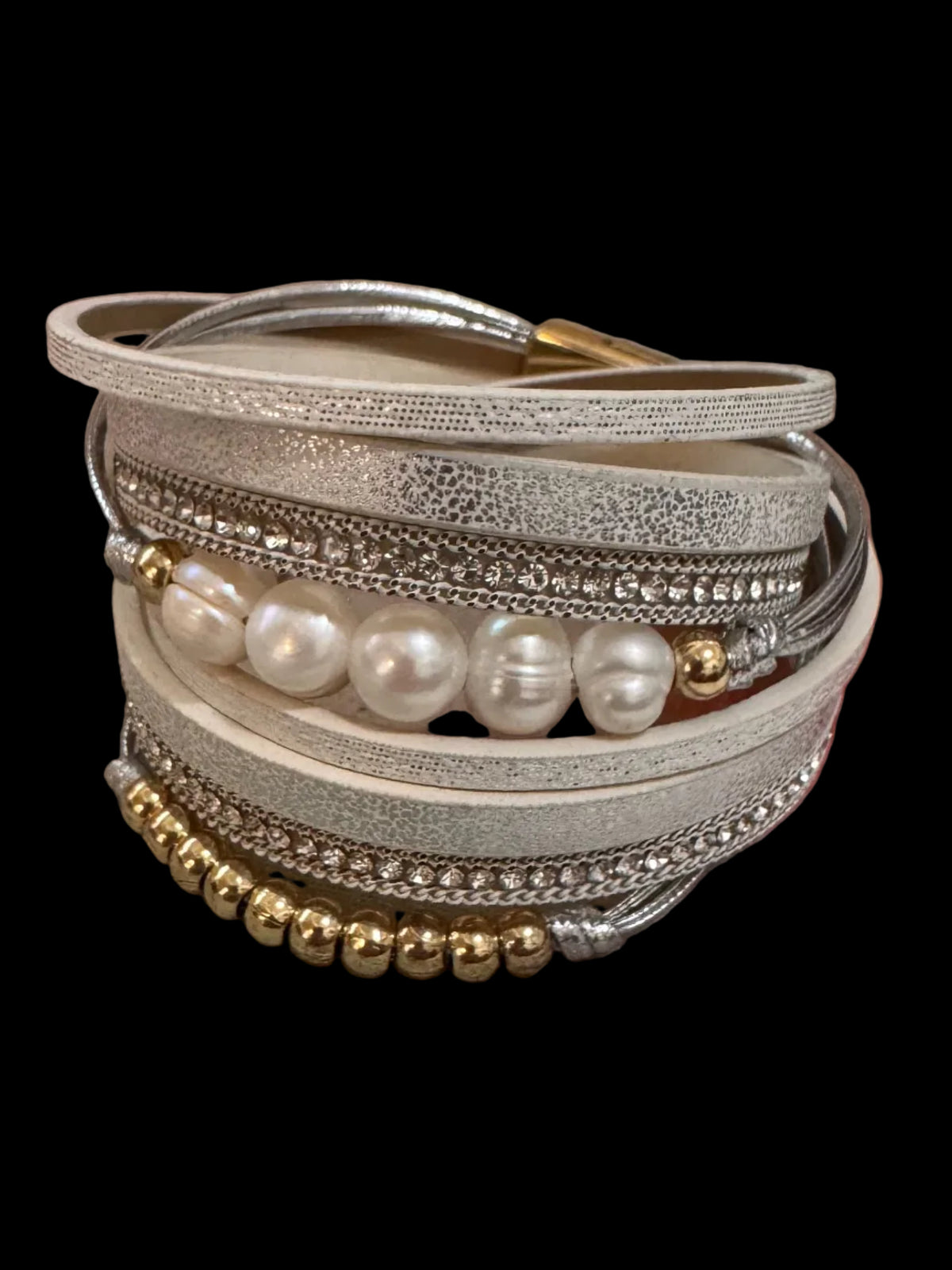 Pearls strappy bracelet - silver