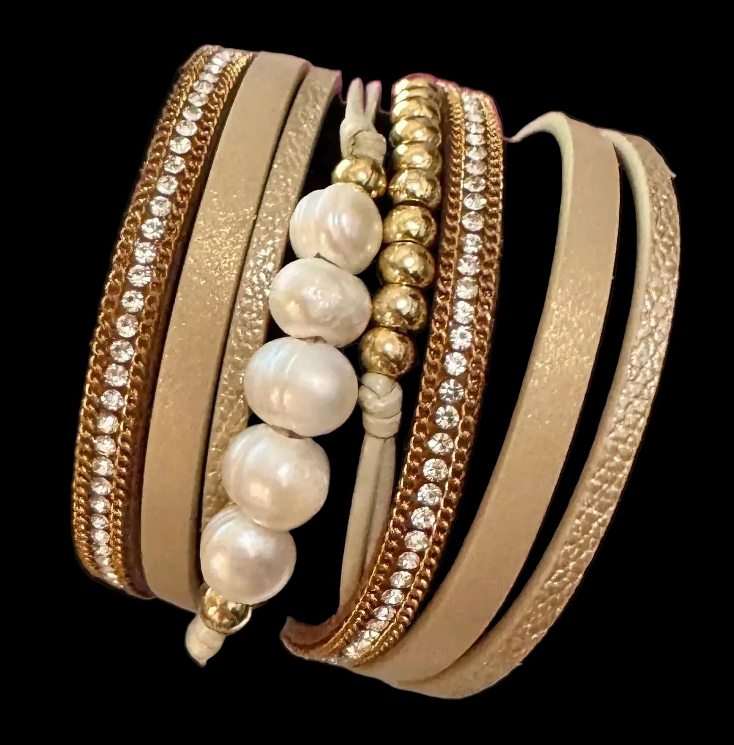Pearls strappy bracelet - gold