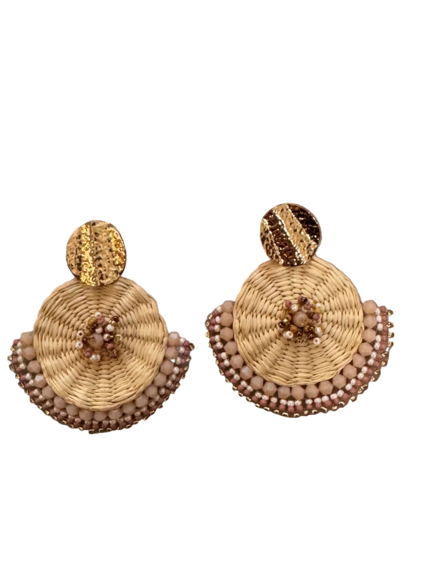 Beaded Beige Straw Earrings