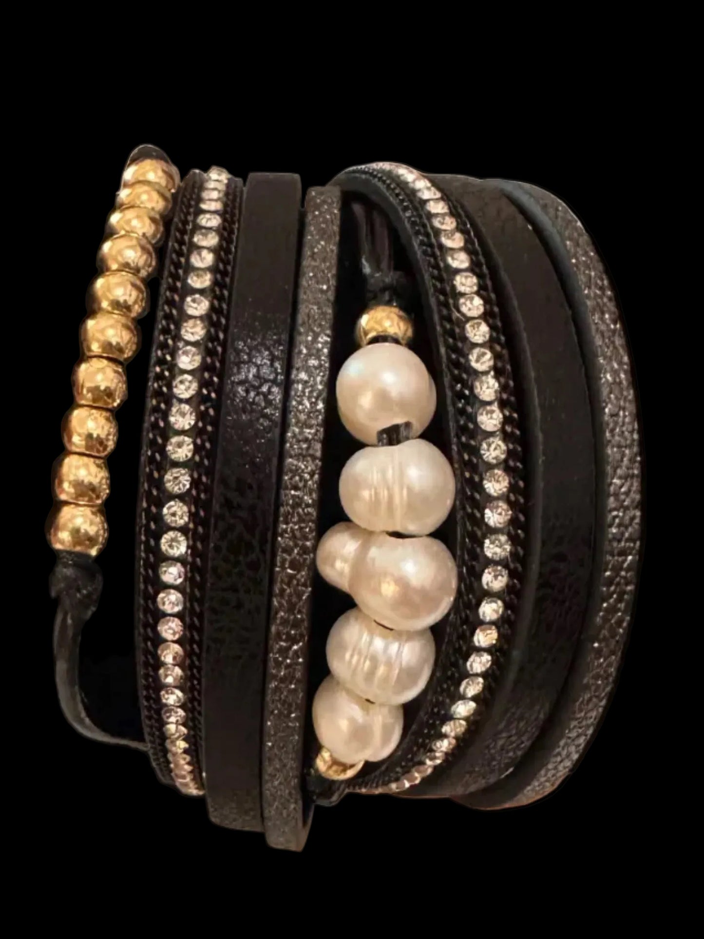 Pearls strappy bracelet - black