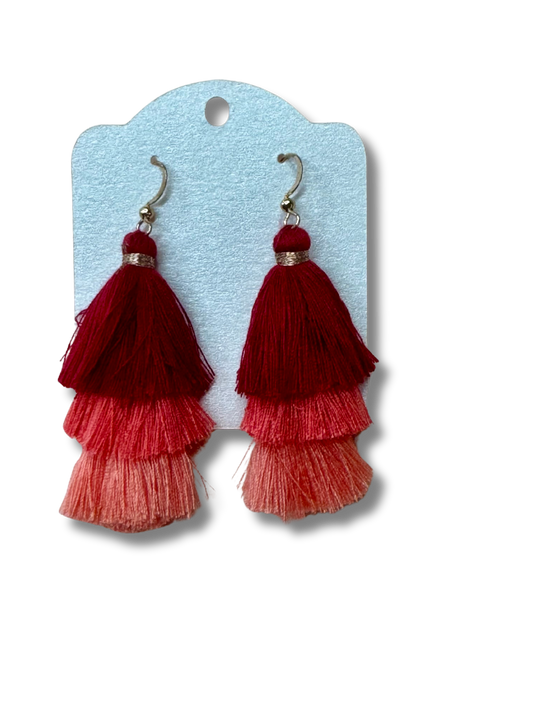 Monochromatic Tassel Earrings - Red
