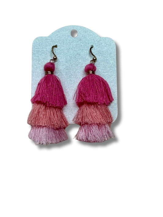 Monochromatic Tassel Earrings - Pink