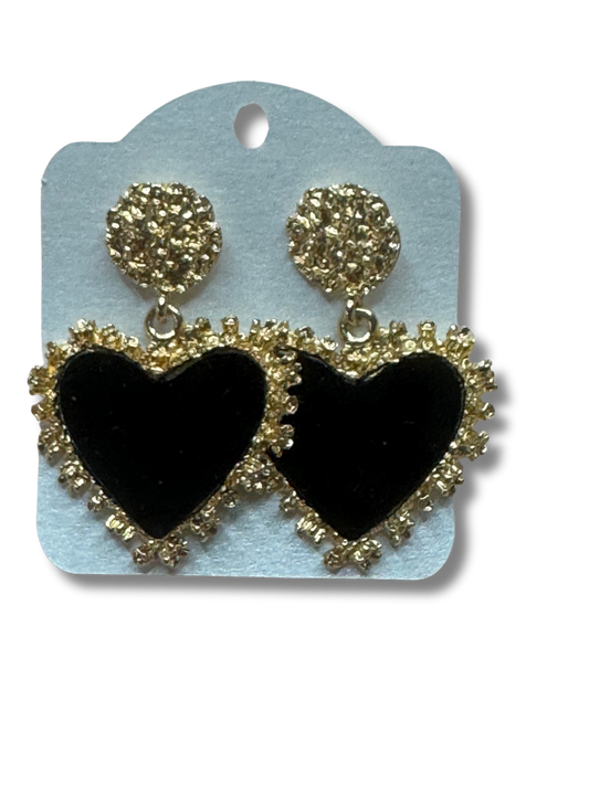 Black & golf heart earrings