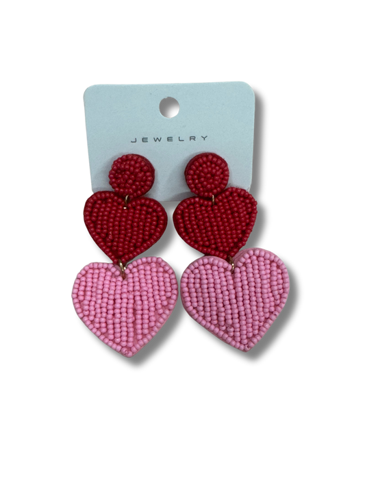 Lovely hearts beaded earrings - Pink